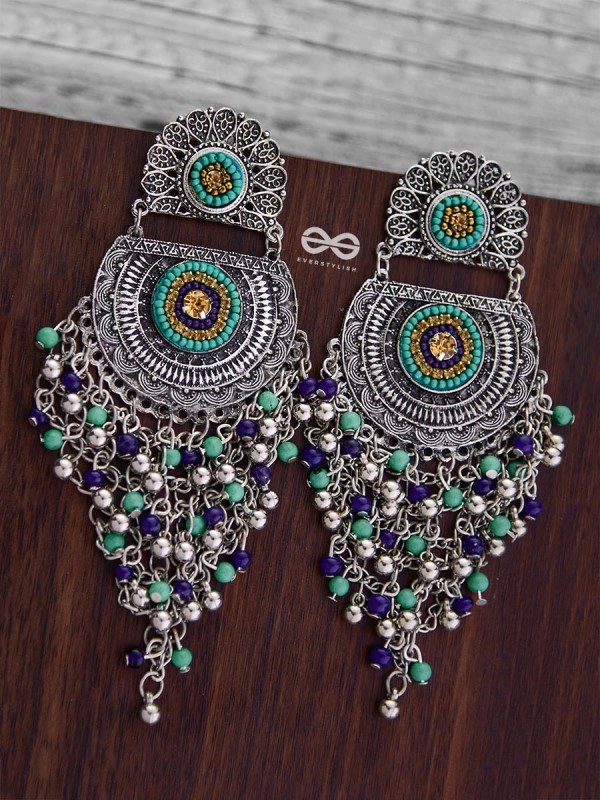 The Multi-Layered Beaded Jhaalar (Blue Hues) - Embroidered Oxidised Collection