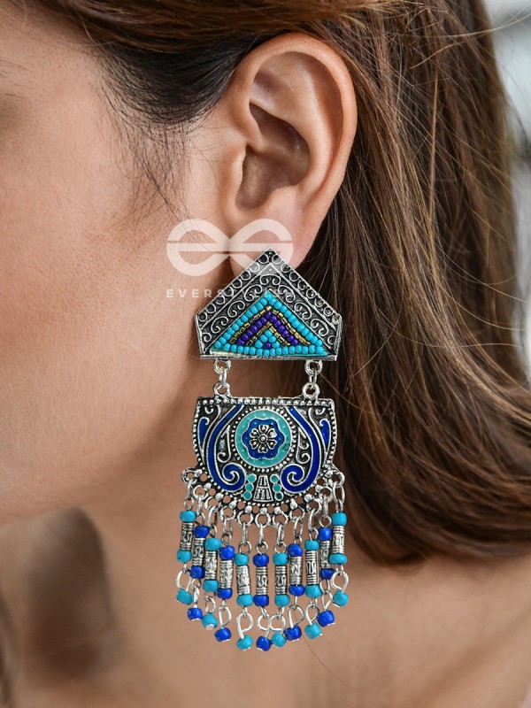 The Multilayered Meenakari Statement Makers (Blue Hues) - Embroidered Oxidised Collection