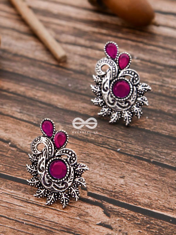 The Vintage Motif Studs - Ruby Red - The Embellished Oxidised Collection