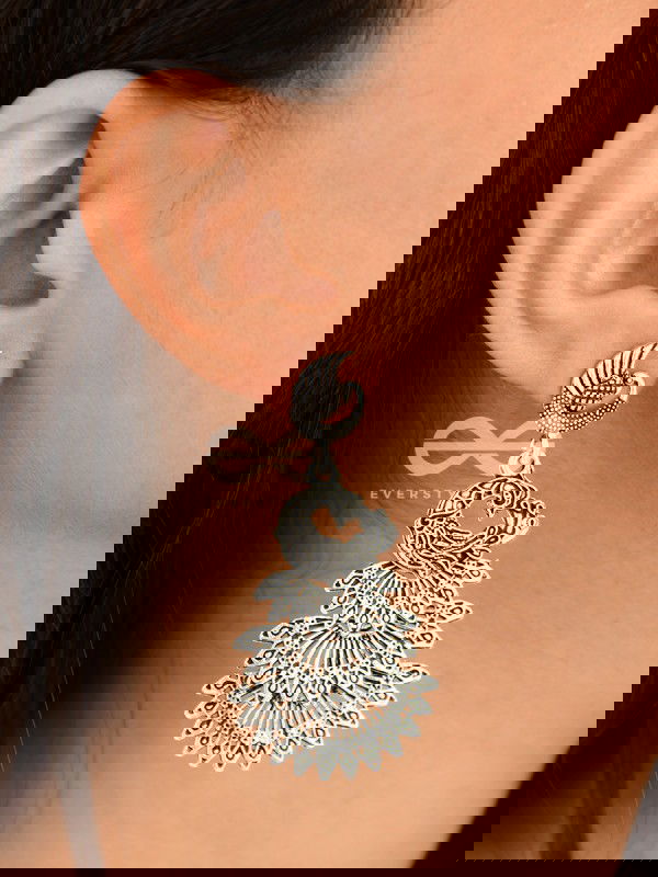 The Multilayered Peacock Artwork - Oxidised Boho Earrings