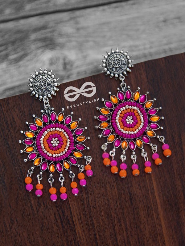 The Delightful Dreamy Danglers (Orange-Pink)- The Embellished Oxidised Collection