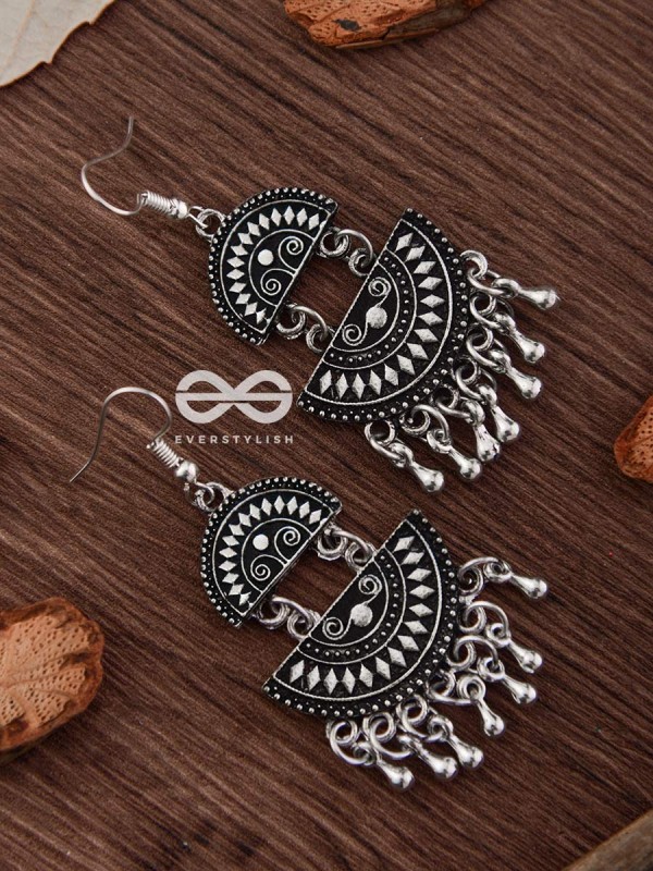 The Little Aztec Tribal Danglers - Oxidised Boho Earrings