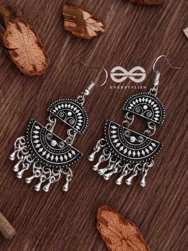 The Little Aztec Tribal Danglers - Oxidised Boho Earrings