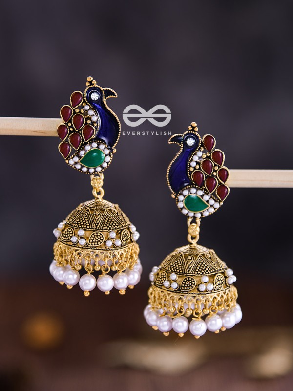 A Meenakari Embellished Delight - Colourful Peacock Jhumkas
