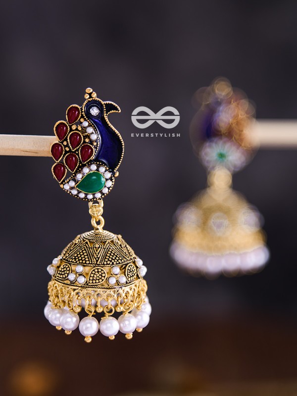 A Meenakari Embellished Delight - Colourful Peacock Jhumkas