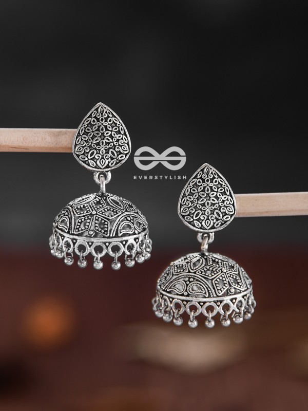 The Intricate Statement - Oxidised Boho Jhumkas