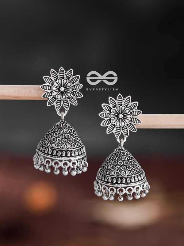 The Floral Statement Jhumkas - Oxidised Boho Earrings