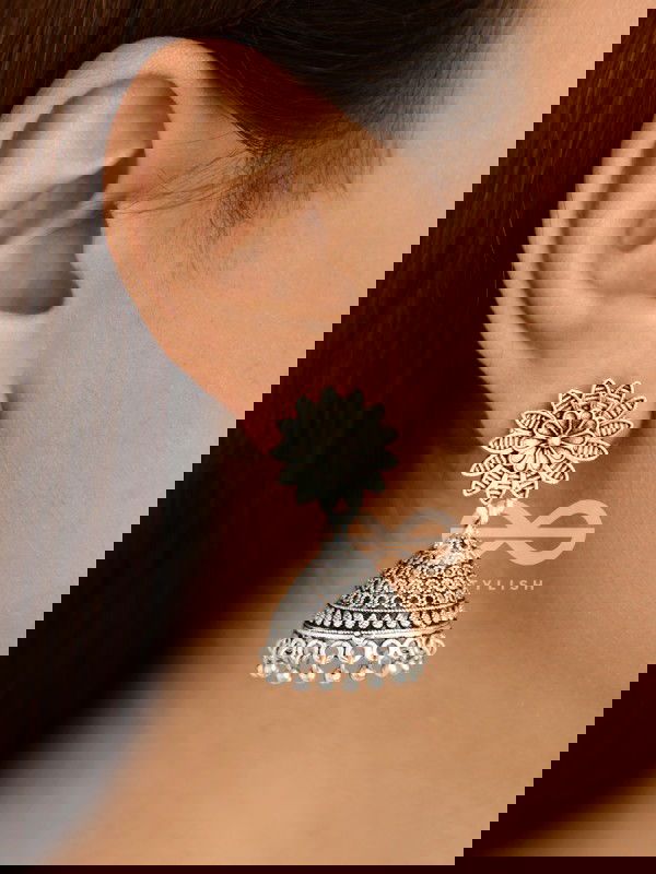 The Floral Statement Jhumkas - Oxidised Boho Earrings