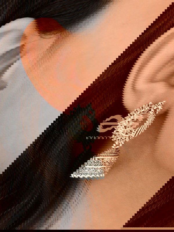 The Intricate Peacock Jhumkis - Oxidised Boho Earrings