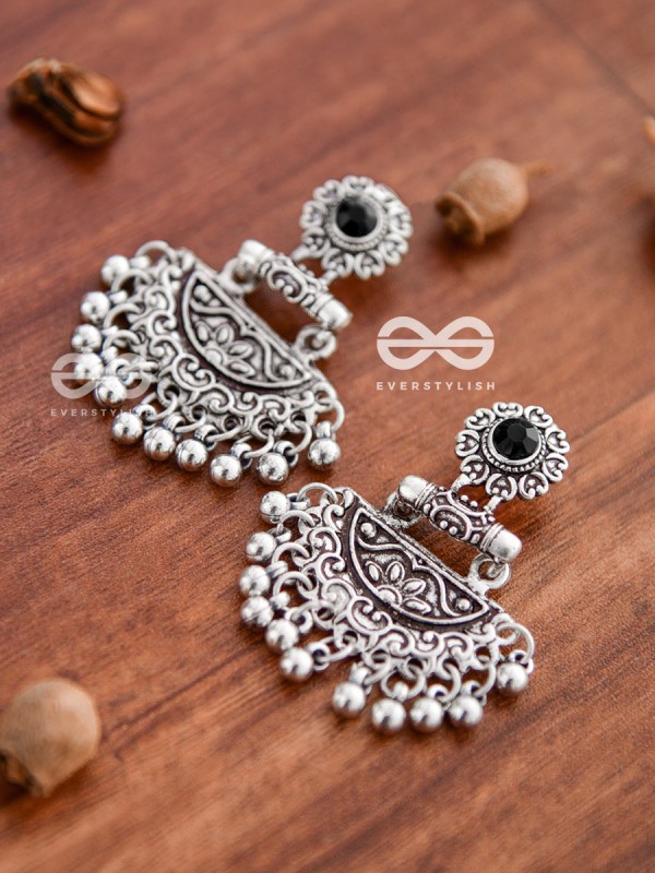 The Little Intricate Danglers (Onyx Black) - Embellished Oxidised Collection
