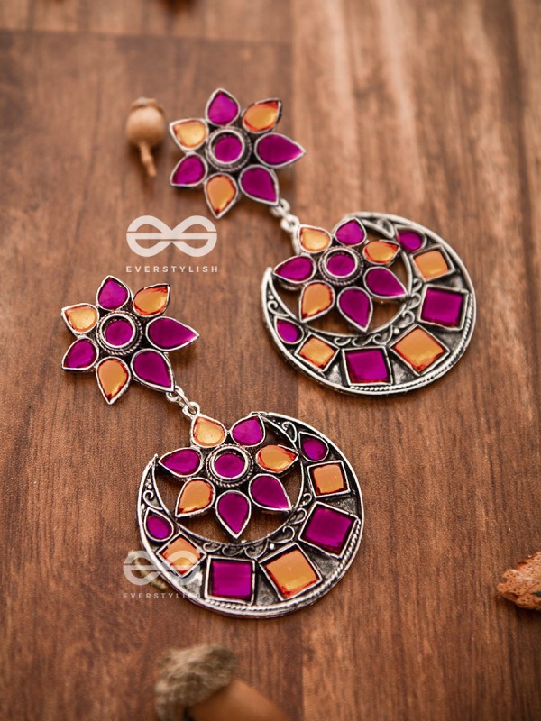 The Queen's Desire - Embellished Oxidised Danglers (Orange-Pink)