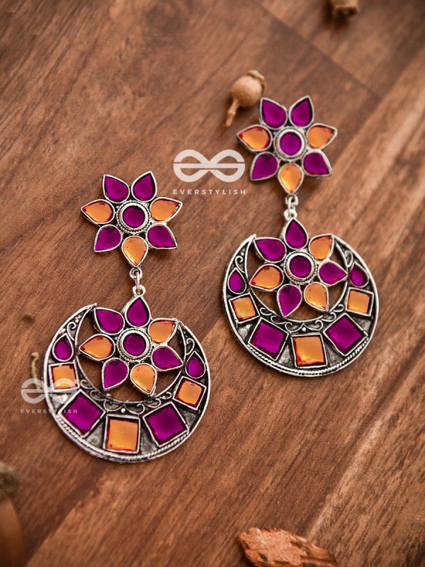 The Queen's Desire - Embellished Oxidised Danglers (Orange-Pink)