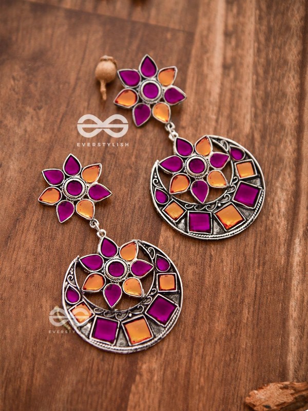 The Queen's Desire - Embellished Oxidised Danglers (Orange-Pink)