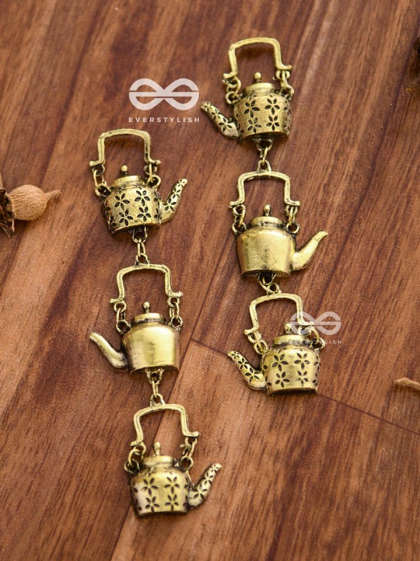The Layered Kettle Danglers (Golden) - Oxidised Boho Earrings