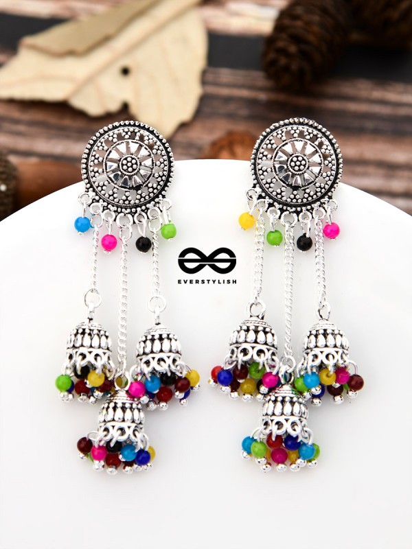An Intricate Delight - Triple Boho Jhumkis - Multicolour