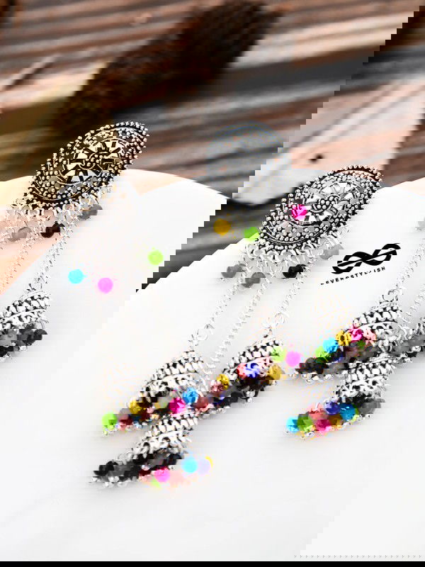 An Intricate Delight - Triple Boho Jhumkis - Multicolour