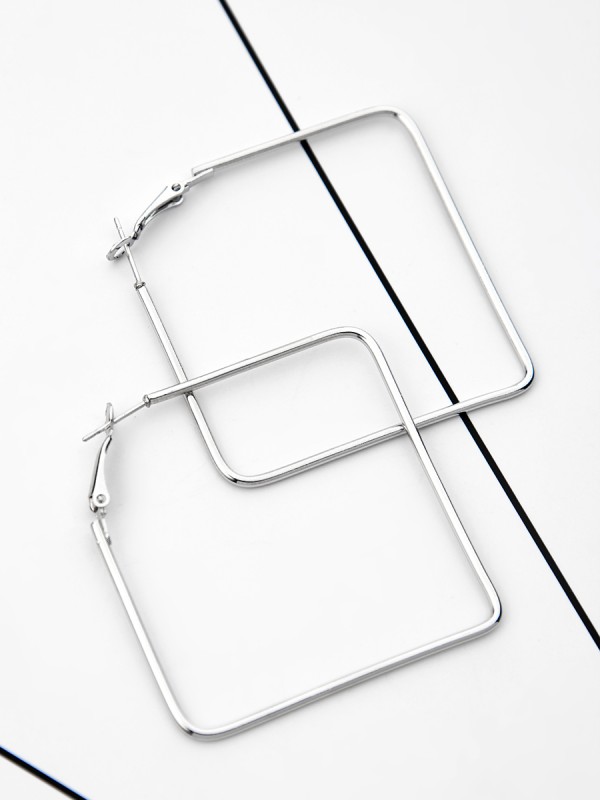 The Everyday Chic - Oversized Rectangle Hoops - Silver