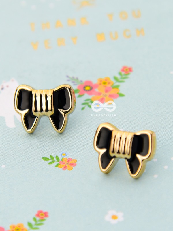 The Cute Enamel Bowknot Studs - Black - Tiny Trinket Earrings