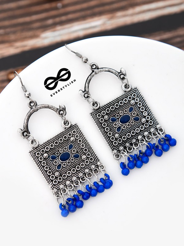 The Embellished Trunk - Oxidised Boho Earrings - Blue