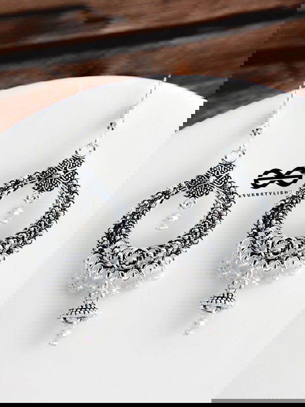 The Intricate Floral Circled Danglers - Oxidised Boho Earrings