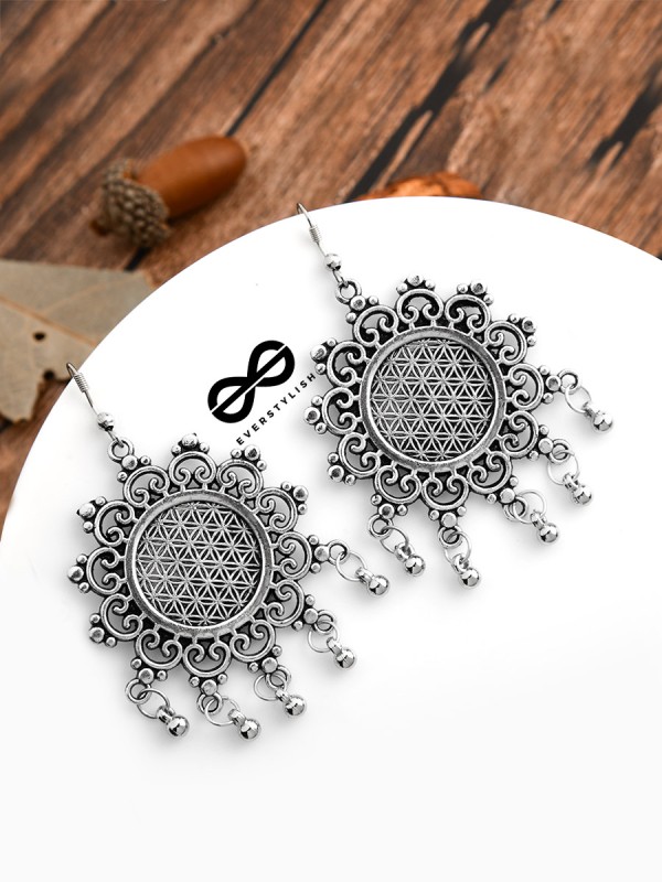 The Meshed Sun - The Oxidised Boho Earrings