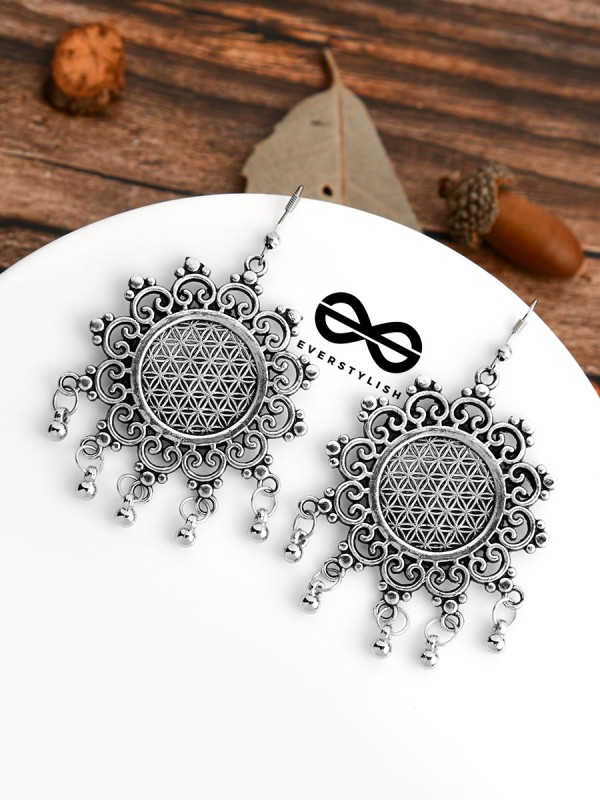 The Meshed Sun - The Oxidised Boho Earrings