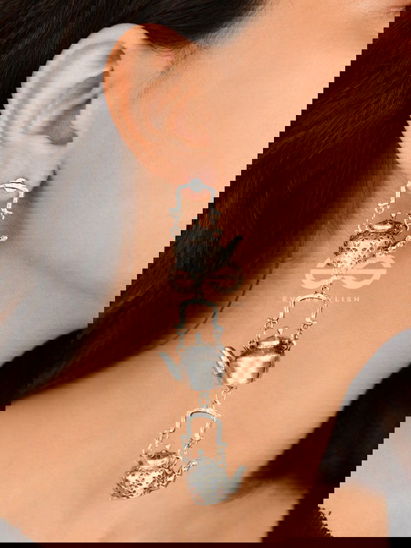 The Layered Kettle Danglers - Oxidised Boho Earrings