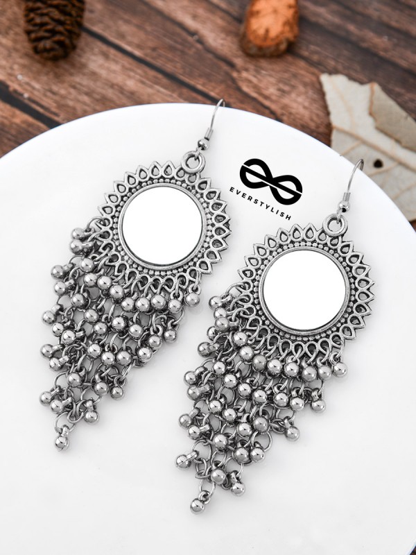 The Meshed Mirror Sun - Oxidised Boho Earrings