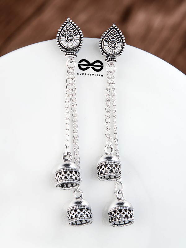 The Double Jhumki Droplet Danglers - Oxidised Boho Earrings