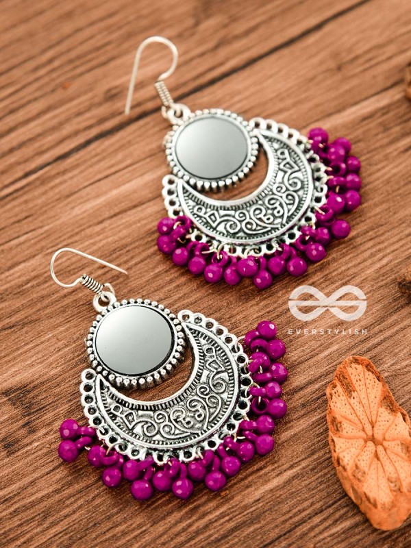 The Mirror Motifs (Pink) - Oxidised Boho Earrings