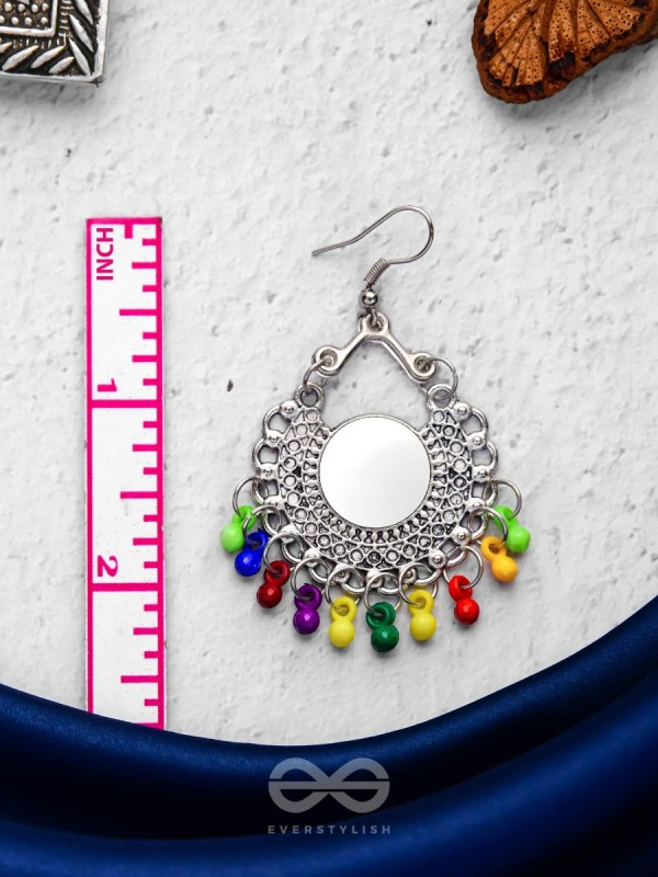 Motif Mirrors on My Ears (Multicoloured) - Oxidised Boho Earrings