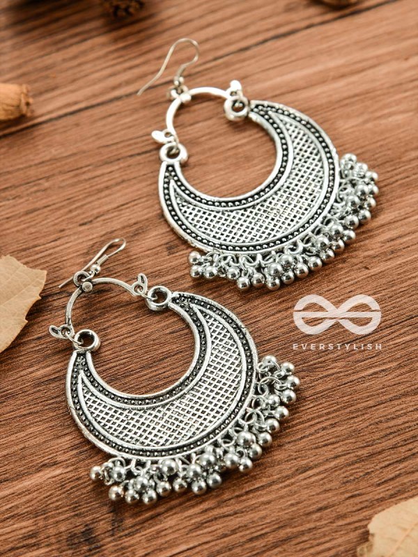 The Meshed Moon (Silver) - Oxidised Boho Earrings