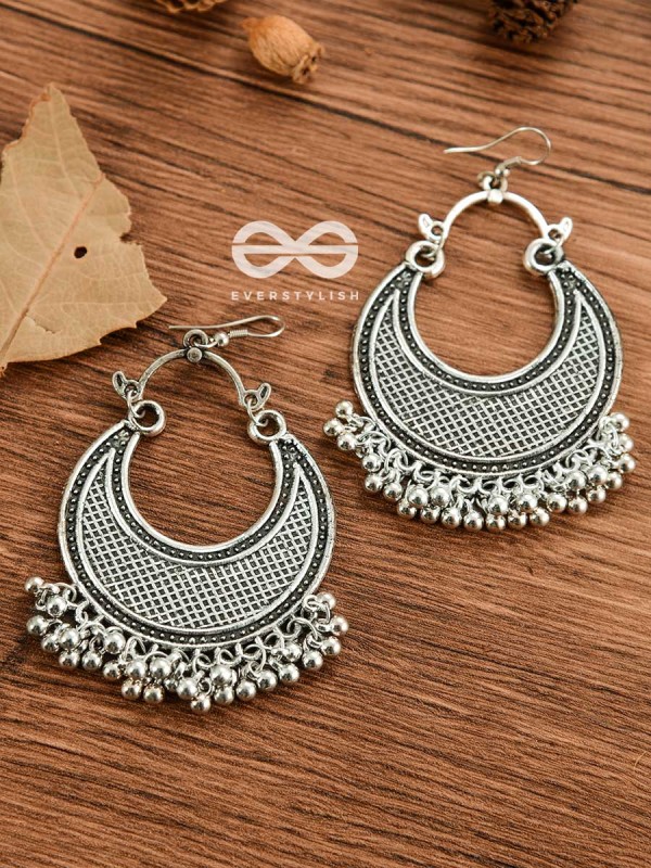 The Meshed Moon (Silver) - Oxidised Boho Earrings