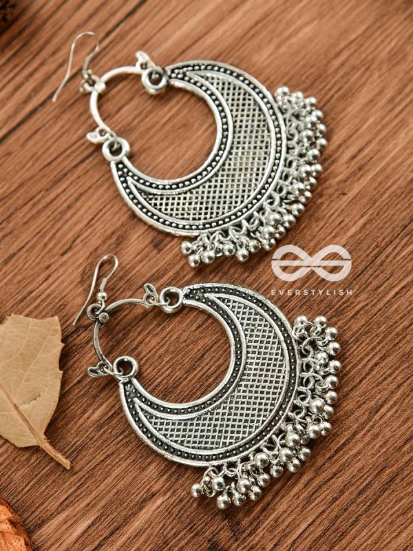 The Meshed Moon (Silver) - Oxidised Boho Earrings
