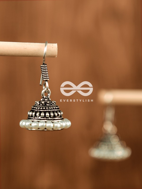 The Threaded Pearl Jhumki - Tiny Trinket Earrings
