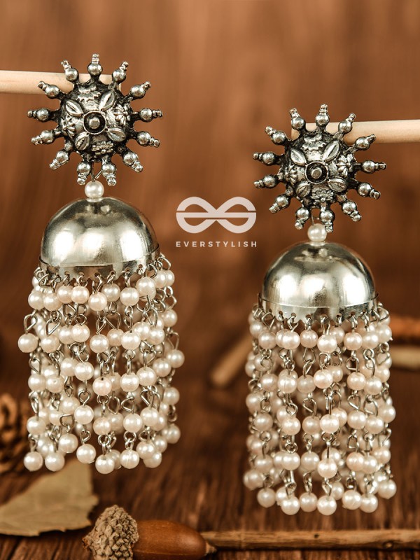 The Dangling Pearl Statement Jhumka Earrings - Oxidised Boho Earrings
