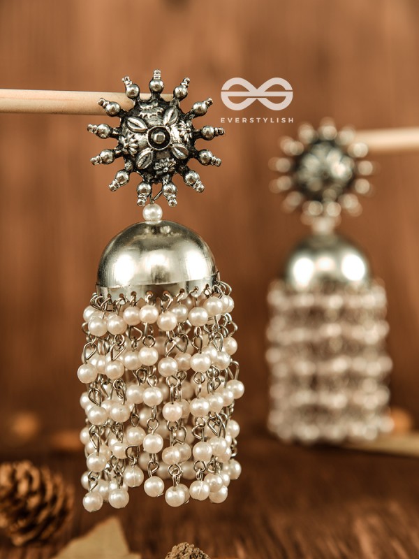 The Dangling Pearl Statement Jhumka Earrings - Oxidised Boho Earrings