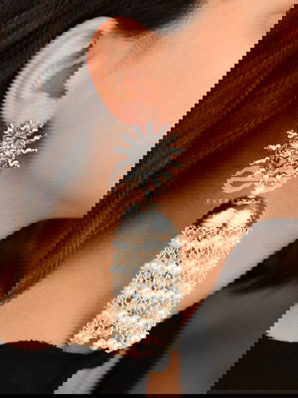 The Dangling Pearl Statement Jhumka Earrings - Oxidised Boho Earrings