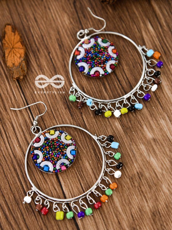 Colour Me Crazy - Oxidised Boho Earrings - Silver