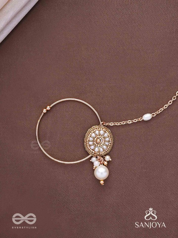 Vimrigvan - The Pristine Charm - Pearls And Beads Hand Embroidered Nath (Non-Piercing)