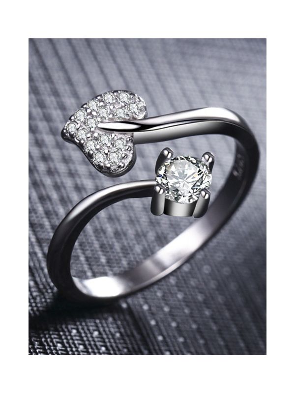 Shimmering Heart Adjustable CZ Ring