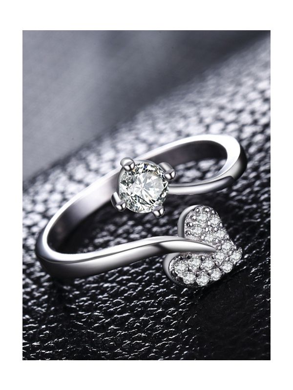 Shimmering Heart Adjustable CZ Ring