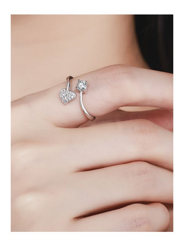 Shimmering Heart Adjustable CZ Ring