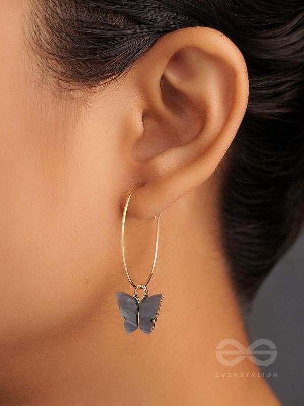 The Beauteous Butterfly Hoops (Grey) - Golden Casual Earrings