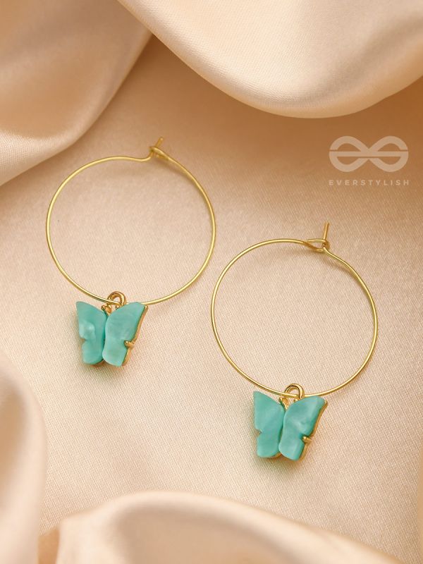 The Beauteous Butterfly Hoops (Blue) - Golden Casual Earrings