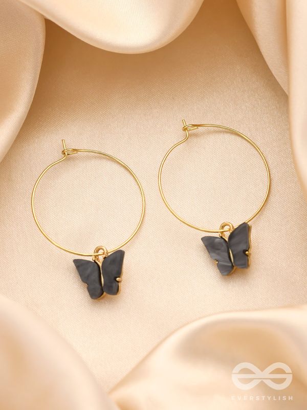 The Beauteous Butterfly Hoops (Grey) - Golden Casual Earrings