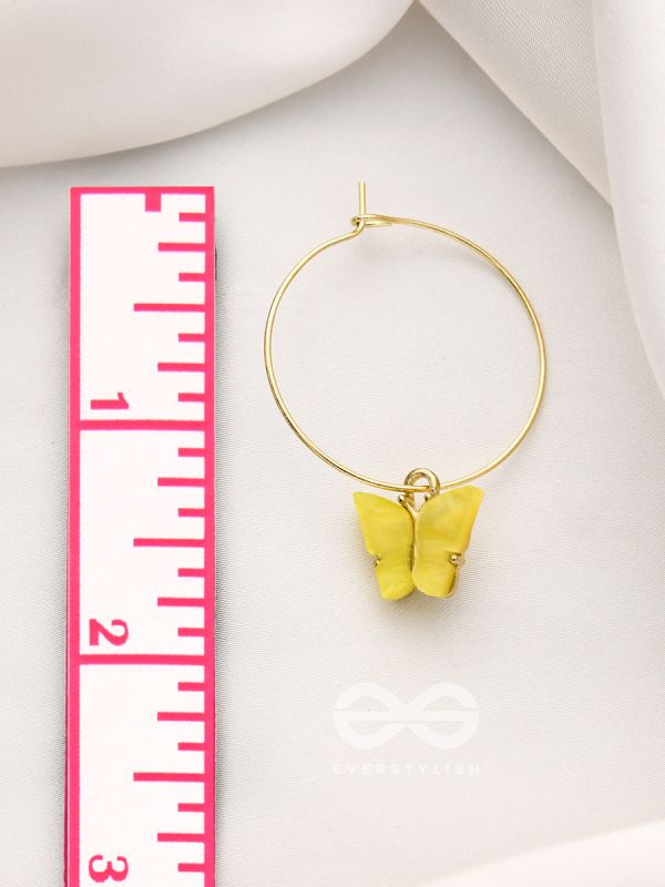 The Beauteous Butterfly Hoops (Yellow) - Golden Casual Earrings