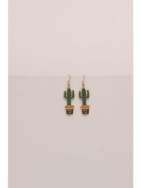 The Desert's Rose- Golden Cactus Enamelled  Earrings
