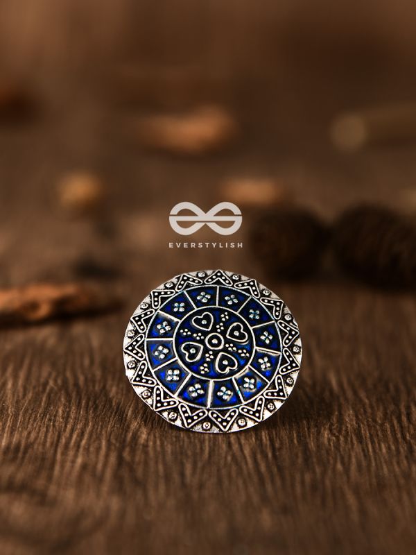 The Intricate Meenakari Adjustable Ring (Blue) - Embellished Oxidised Collection
