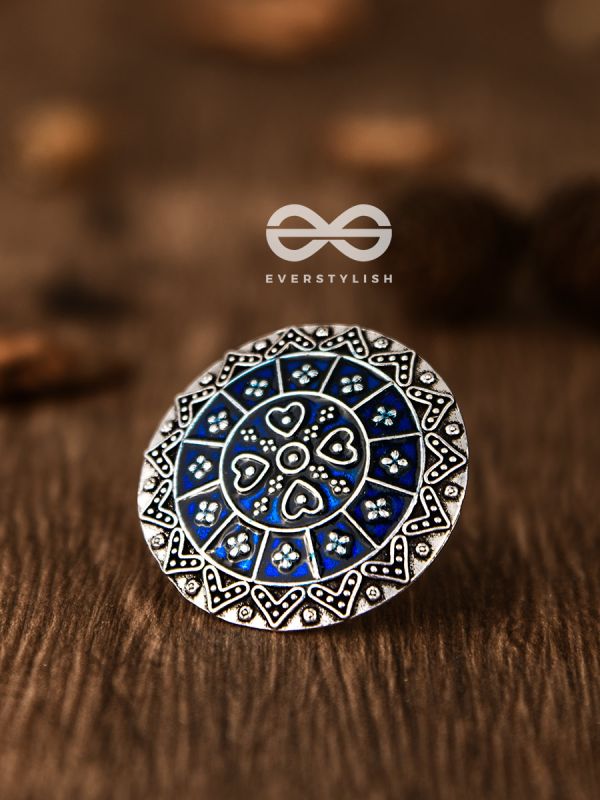 The Intricate Meenakari Adjustable Ring (Blue) - Embellished Oxidised Collection